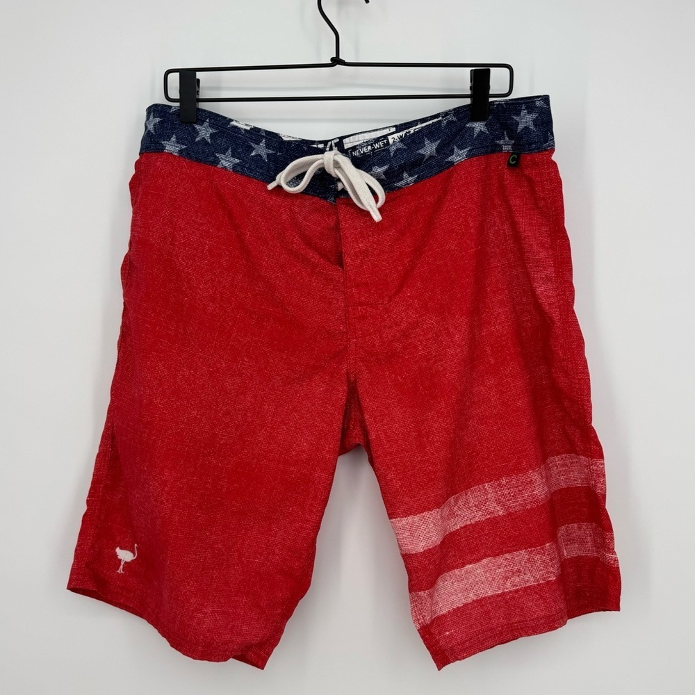 The Chive Men’s Americana Board Shorts Size 34 Red White Blue 4th‎ of July Swim